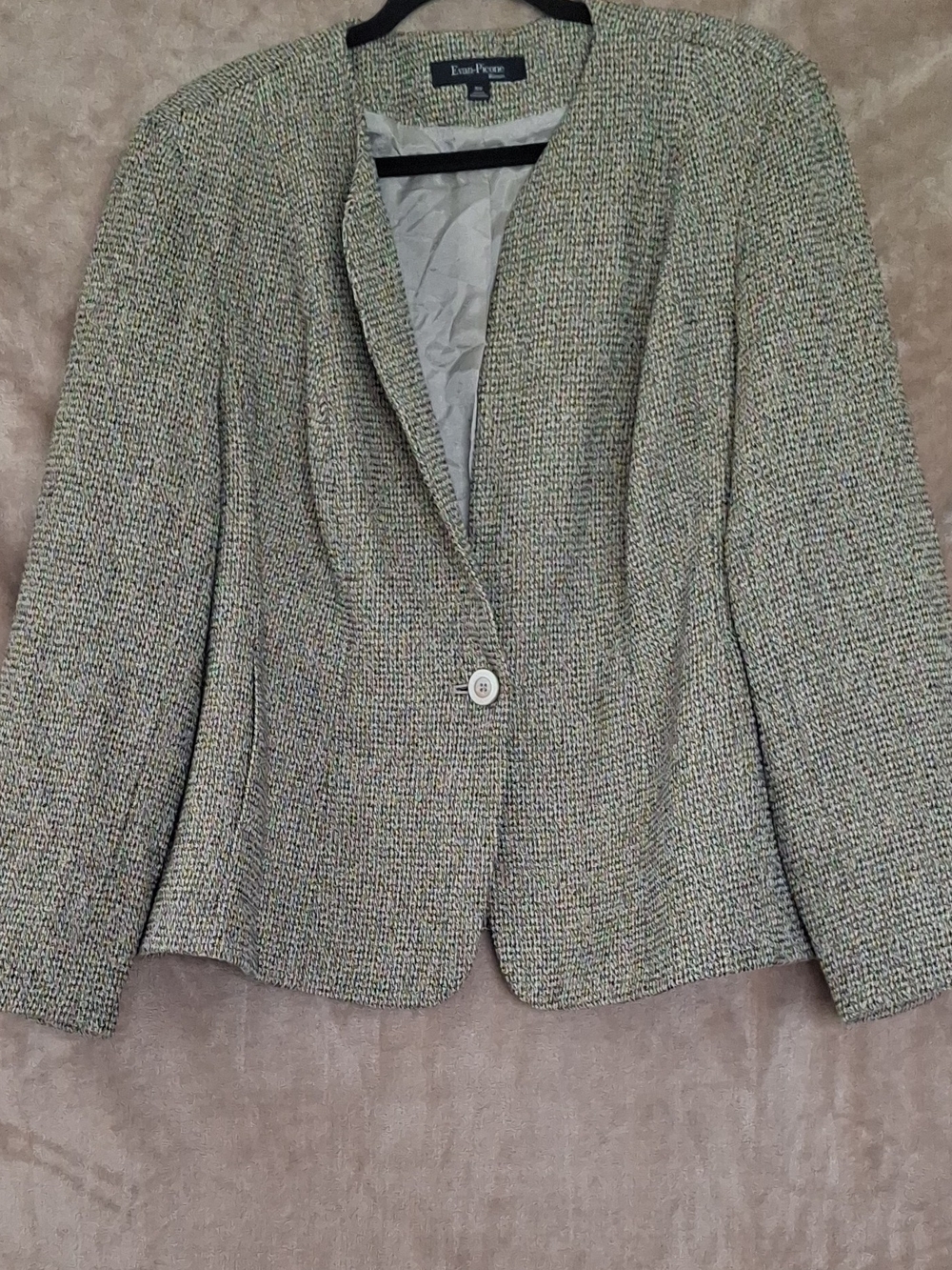 Evan Picone Multicolor Tweed Collarless Blazer Jacket
